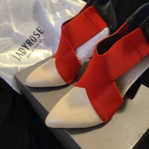 Jady Rose apricot/cream red & black crisscross leather pump 39/ 8.5